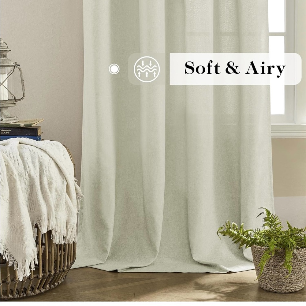 Natural Semi Sheer Drapes 2 panels brand new - Picture 6 of 8